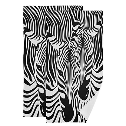 Zebra Hand Towels for Bathroom,Black and White Stripes Zebra Head Leopard Animal Print Small Bath Towels 16"x28" Soft Absorbent Bathroom Hand Towel for Face,Gym,Tea,Guest Kitchen Dish Towel Set of 2 - color: Black White Zebra