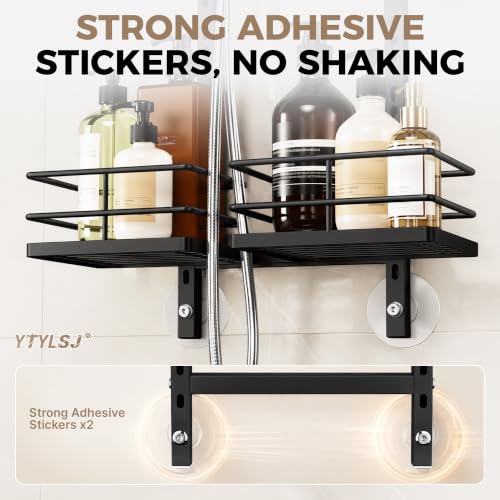 3-Tier Hanging Shower Caddy, Stainless Steel with Dual Clamp, Matte Black | Heavy-duty stainless steel, adjustable shelves for large families, Rustproof, tool-free install, Fits handheld showerheads - color: 3 Tier-Black