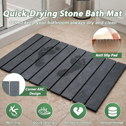 Aertiavty Stone Bath Mat Foldable, 23x15 Inch Bath Mat Stone Bathmat Quick Dry for Bathroom Kitchen Counter, Diatomaceous Earth Bathroom Mats for Water Absorbing Diatomite Self Drying Mats Dark Gray - color: Dark Gray