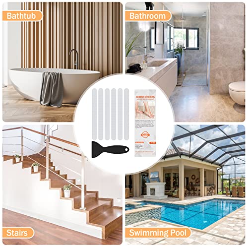 Non Slip Bathtub Stickers, 24 PCS Shower Stickers for Safety Bathroom Tubs, Bathtub Non Slip Stickers and Adhesive Decals Scraper for Bath Tub, Shower Floor, Stairs, Ladders(Clear) - color: Clear