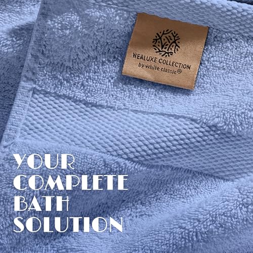 White Classic Light Blue Bath Towel Set of 6-100% Cotton Highly Absorbent Towels for Bathroom, 2 Luxury Bath Towels 650GSM, 2 Hand Towels, 2 Washcloths - color: Light Blue