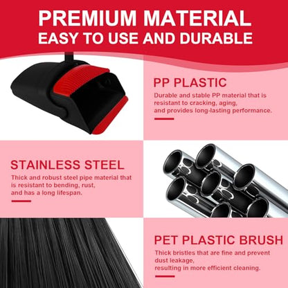 Broom and Dustpan Combo Set, 51" Long Handle with Silicone Squeegee | Wet & Dry Cleaning for Pet Areas, Built-in Comb Dustpan, Foldable Space-Saving Storage, Multi-Surface Floor Cleaning - color: Red