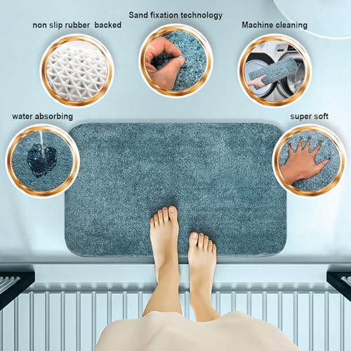 Shower Curtain Sets with Rugs and Adjustable Toilet Seat Cover | 4 Pcs Aqua Bathroom Sets with Shower Curtain and Rugs and Microfiber Toilet Lid Cover - color: Aqua