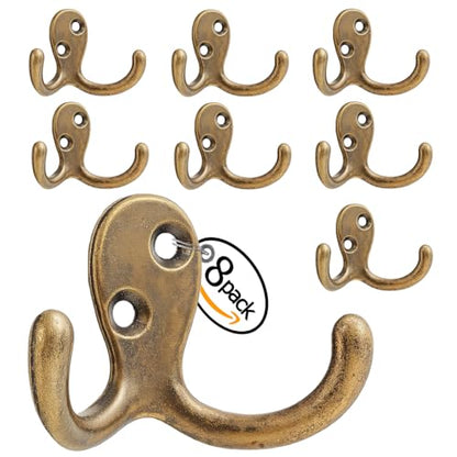 Coat Hooks Wall Hooks for hanging - 8 pack Bronze Double Prong Hook Wall Mounted - Great for Living Room, Bedroom, Entryway, Closet for Coat, Bag, Towel, Hat, Key, Cup, Heavy-Duty, Easy to Install - color: 8pcs Bronze