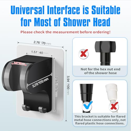 JONKEAN 3m Shower Head Holder Without Drilling Black, 1 Pack | 2 Practical Hooks Design, Angle Adjustable Bracket, Fits G1/2 Shower Hose, Easy to Install No drilling Required - style: Black