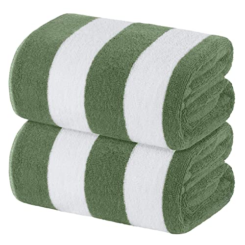 White Classic Beach Towels Oversized Cabana Stripe Cotton Bath Towel Large - Luxury Plush Thick Hotel Swim Pool Towels for Adults Super Absorbent Quick Dry - 35x70 Khaki Green [2 Pack] - color: Cabana Khaki Green