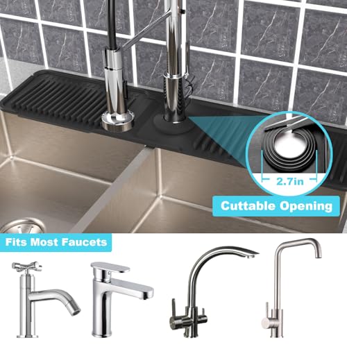 Folding faucet mat for kitchen sink-sink splash guard behind faucet-silicone kitchen faucet mat-faucet draining mat of sink accessories with button lock - color: Black