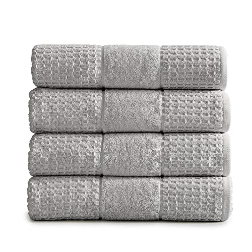 100% Cotton Super Soft Luxury Bath Towel Set | Quick-Dry and Highly Absorbent | Waffle Textured | 550 GSM | Includes 4 Bath Towels | Harper Collection (Light Grey) - color: Light Grey, size: Bath Towel (4-Pack)