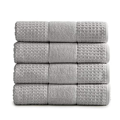 100% Cotton Super Soft Luxury Bath Towel Set | Quick-Dry and Highly Absorbent | Waffle Textured | 550 GSM | Includes 4 Bath Towels | Harper Collection (Light Grey) - color: Light Grey, size: Bath Towel (4-Pack)