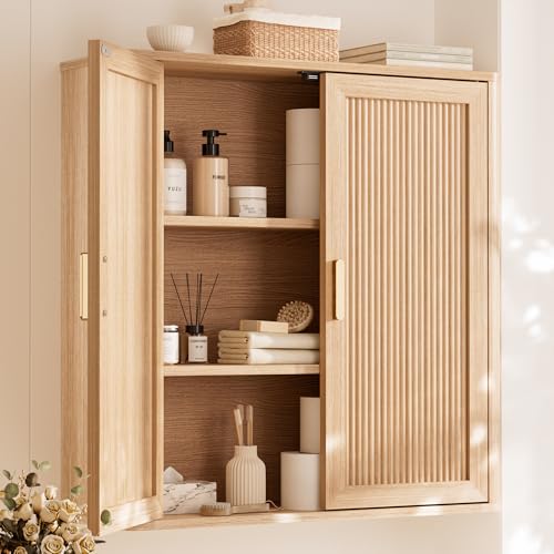 Bathroom Storage Wall Cabinet, Over the Toilet Storage Cabinet Above Toilet Storage, Medicine Cabinet with Adjustable Wood Shelf & Doors for Laundry Room & Kitchen & Living Room (Natural Oak) - color: Wood