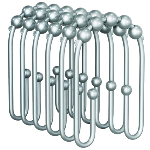 AmazerBath Shower Curtain Hooks, Lightcyan Shower Curtain Rings, Shower Curtain Hooks Rust Proof Non-Slip Double Hook Shower Hooks for Shower Curtain, Metal Shower Hooks Ring 12Pcs - color: Lightcyan, style: Modern