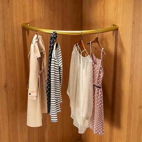 Curved Corner Clothes Rack Small Space, Wall Mounted Right Angle Garment Rack, Coat Hanger Pipe Closet Rods for Hanging Clothes(Gold,100 x 100 cm (39 3/8 x 39 3/8")) - color: Gold, size: 100 x 100 cm (39 3/8 x 39 3/8")