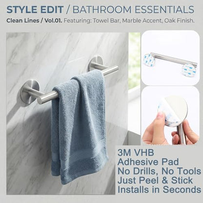 9" Self Adhesive Brushed Nickel Towel Holder, No Drill Small Bathroom Organizer, 304SS - color: Brushed Nickel, size: 9 Inch