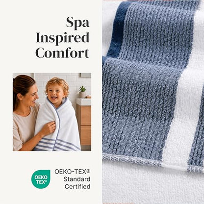 Modern Threads 6-Piece Towel Set – 100% Cotton, Quick Dry, Ultra Absorbent – Includes 2 Bath, 2 Hand, 2 Washcloths (White/Reinhart Blue) - color: Blue, style: Classic Stripe