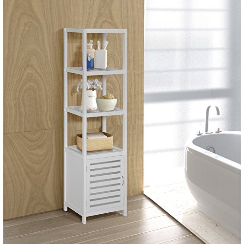 Gallerie Décor Natural Spa Bamboo 5 Shelf Tower/Cabinet, One Size, White