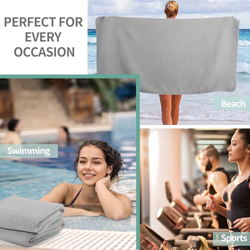 MICROFI New Microfiber Waffle Bath Towels, 2 Pieces, Oversized, Soft, Absorbent, Fast Drying, Lint Free 430 GSM (Silver) - color: Silver