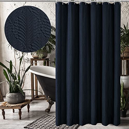 Navy Blue Shower Curtain for Bathroom, 3D Embossed Textured Fabric Shower Curtain, Modern Farmhouse Chic Soft Cloth Shower Curtain Set with Hooks, 72x72 - color: Navy Blue, size: 72"W x 72"L (Pack of 1)