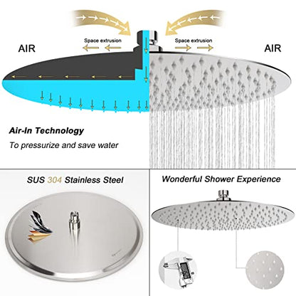NearMoon Rain Shower Head, Ultra-Thin Design-Pressure Boosting, Awesome Some Experience, High Flow Stainless Steel Rainfall Head (16 Inch, Brushed Nickel) - color: Brushed Nickel, size: 16 Inch