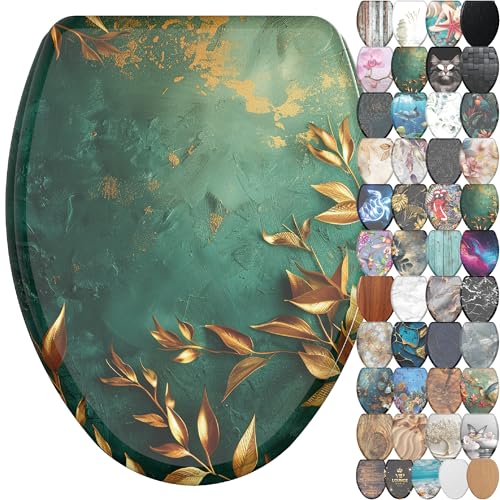 Sanilo Wooden Toilet Seat with Quick Release & Soft Close [ELONGATED] - Decorative & Slow Close Molded Wood Seat - With One Click for Easy Installation & Cleaning - With Adjustable Fit (Greego) - color: Greego