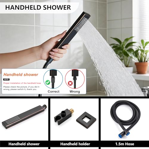 Midanya Shower System with Tub Spout,Bathtub Shower Faucet Set with Square Rainfall Head and Handheld Sprayer Wall Mount Tub Faucet Set with Valve and Trim Kit,10 Inch Oil Rubbed Bronze - color: Oil Rubbed Bronze, size: 10 Inch
