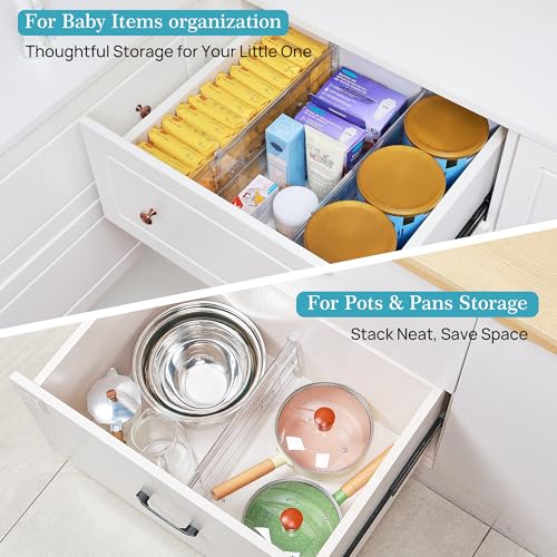 Vtopmart 6" Tall Upgrade Drawer Dividers, 12.8"-22.3" Expandable, 8 Pack | Deep Drawer Organizer, Big Drawer Separator, Clear plastic Adjustable Storage Divider for Dresser, Baby Supplies, Kitchenware - size: Tall-6" without Inserts