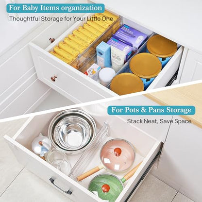 Vtopmart 6" Tall Upgrade Drawer Dividers, 12.8"-22.3" Expandable, 8 Pack | Deep Drawer Organizer, Big Drawer Separator, Clear plastic Adjustable Storage Divider for Dresser, Baby Supplies, Kitchenware - size: Tall-6" without Inserts