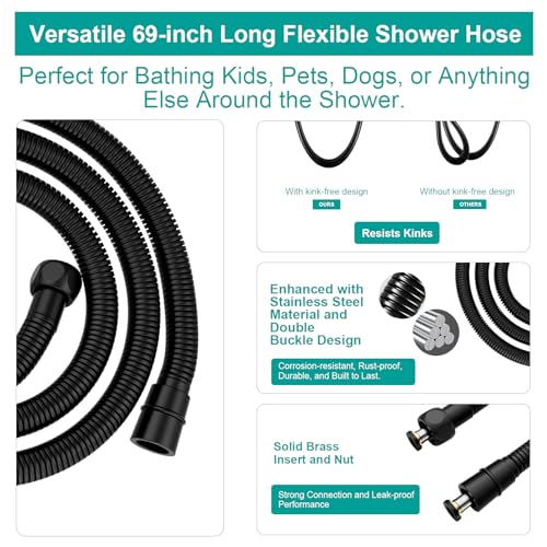 Shower Slide Bar Handheld Shower Head with Hose, 5-Function Hand Shower with Wall Mount，shower slide bar,adjustable height shower head (A-round, Matte Black) - color: Matte Black