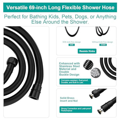 Shower Slide Bar Handheld Shower Head with Hose, 5-Function Hand Shower with Wall Mount，shower slide bar,adjustable height shower head (A-round, Matte Black) - color: Matte Black