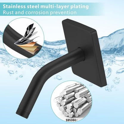 Shower Arm with 3.5" Flange, 6 Inch Wall Mount Replacement Shower Head Arm For Fixed Shower Heads and Handheld Showerhead, Matte Black - color: Matte Black, style: 6 Inch