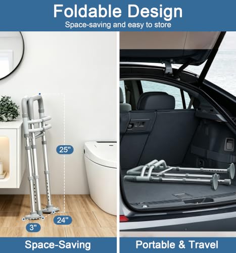 HOMLAND Toilet Safety Rails for Seniors, Adjustable Height & Width, 350 Lbs | Padded Armrests, Foldable Aluminum Toilet Safety Frame, Handicap Toilet Handles for Elderly and Disabled, Fit Any Toilets