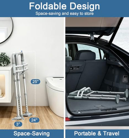 HOMLAND Toilet Safety Rails for Seniors, Adjustable Height & Width, 350 Lbs | Padded Armrests, Foldable Aluminum Toilet Safety Frame, Handicap Toilet Handles for Elderly and Disabled, Fit Any Toilets