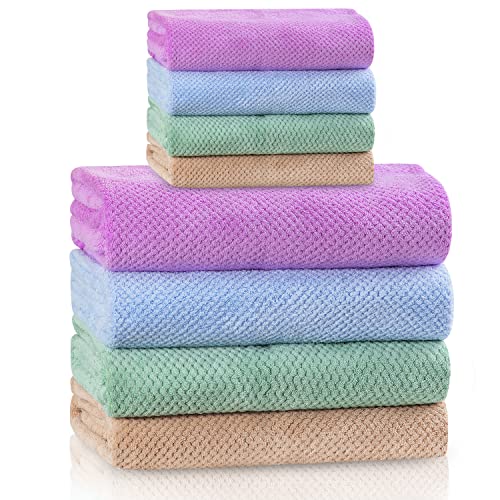 4 Colors Microfiber Towel Set Super Soft and Absorbent Quick-Dry Lightweight 4 Bath Towels 4 Hand Towels for Shower Pool Beach Bathroom