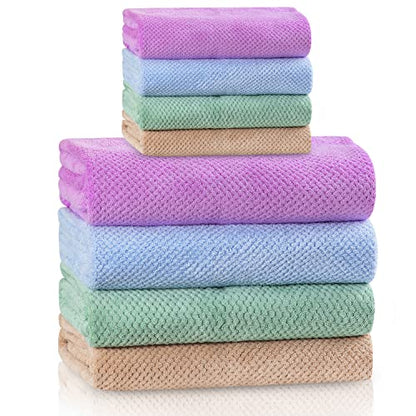 4 Colors Microfiber Towel Set Super Soft and Absorbent Quick-Dry Lightweight 4 Bath Towels 4 Hand Towels for Shower Pool Beach Bathroom