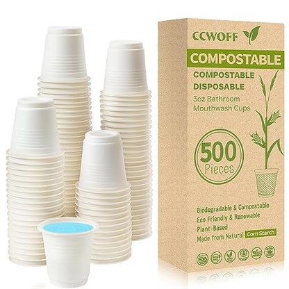 500P 3OZ Bathroom Cups for Bathroom Eco Friendly Biodegradable Compostable Cup Mini Small Disposable Mouthwash Cups for Bath Rinse for Drinking Washing Taster Cup - size: ECO(500 pack)