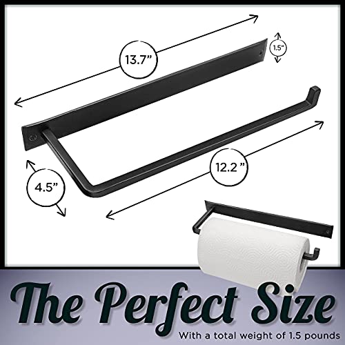 Wrought Iron Paper Towel Holder - Wall Mount Paper Towel Rack for Kitchen, Rustic Wall Mount Holder for Farmhouse Style Homes & Vintage Houses, Black, 13.7 x 4.5 x 1.5 Inches