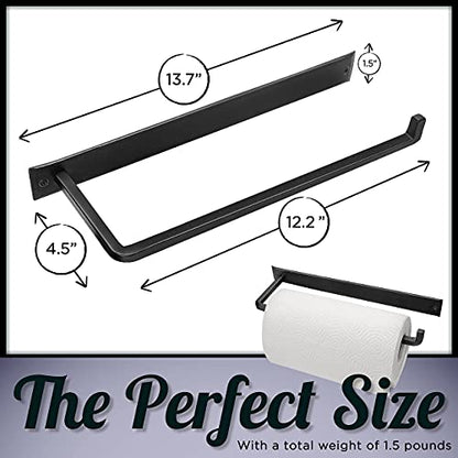 Wrought Iron Paper Towel Holder - Wall Mount Paper Towel Rack for Kitchen, Rustic Wall Mount Holder for Farmhouse Style Homes & Vintage Houses, Black, 13.7 x 4.5 x 1.5 Inches