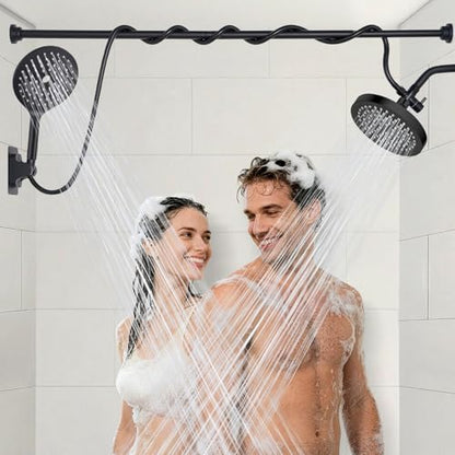 Dual Shower Head for Couples, 6" Fixed Rain Showerhead with 7.5" Large Handheld Shower Double Set, Renter-Friendly, Tandem Shower, SPA-Like, Gift for Women Men, Matte Black - color: Matte Black