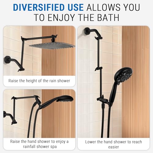 G-Promise 18 Inch Shower Extender with 6 Inch Arm and Flange(Matte Black) | Solid Brass Construction, Height and Angle Adjustable, Standard Connection Thread, All Installation Tools Included - color: Matte Black, style: 18 Inch