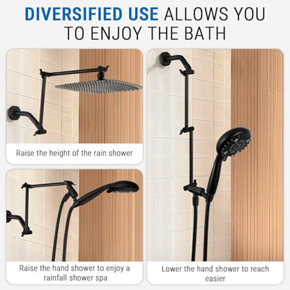 G-Promise 18 Inch Shower Extender with 6 Inch Arm and Flange(Matte Black) | Solid Brass Construction, Height and Angle Adjustable, Standard Connection Thread, All Installation Tools Included - color: Matte Black, style: 18 Inch