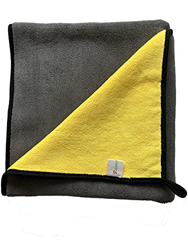Large Microfiber Drying Towel for Car, Great Thick Soft Plush Towels, 36 x 24inches 800GSM Thickness, Quality, Washable, Absorbency No Scratch Lint Free Drying Towel (36 x 24inches,Grey-Yellow,1pack) - color: 36 X 24inches,grey-yellow,1pack