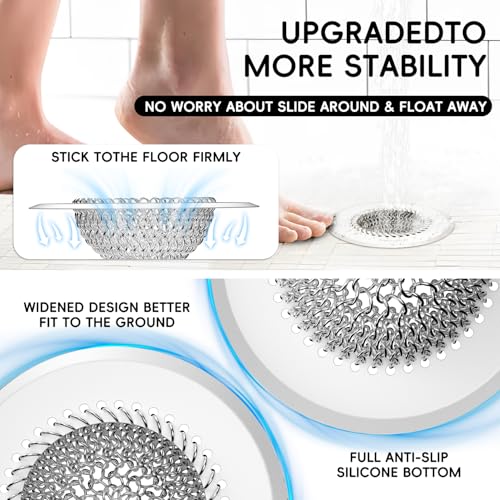 Hair Trap for Shower Drain, 4.4" Anti-Clog Tub Drain Cover, Silvery White | Reversible Flip Clean, Anti-Clog Mesh, Fast Drainage, Anti-Slip Base, Rust-Proof, for Bathtub & Shower Drains, Patented - color: Silvery White