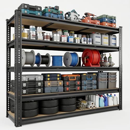 5-Tier Heavy Duty Metal Storage Shelves, 3100 lbs Total Capacity, 48" W x 24" D x 72" H Adjustable Utility Shelving Unit for Garage, Basement, Warehouse & Commercial Kitchen - size: 48Wx24Dx72H