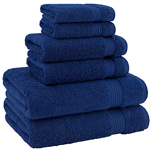 American Veteran 100% Cotton Turkish 6 Piece Luxury Towel Set - 2 Bath, 2 Hand, 2 Washcloths in Navy Blue - color: Navy Blue, size: XL 6PC