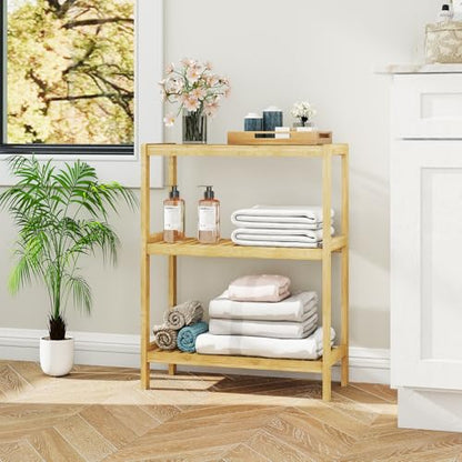 Bamboo Bathroom Shelf, Multifunctional Storage Shelf, 3-Tier - size: 3-Tier