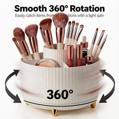 360 Rotating Makeup Brush Holder Organizer, 5-Slot White Spinning Cup for Women, Vanity Desk & Bathroom Storage for Cosmetics and Beauty Tools Accessories