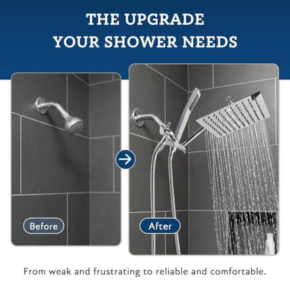 G-Promise All Metal 10" Dual Square Shower Head Combo | Rain Shower Head | Handheld Shower Wand | Adjustable | Smooth 3-Way Diverter | 71" Extra Long Hose - A Bathroom Upgrade (Chrome) | Built to Last, Easy Install, Adjustable Height & Angle for All Heigh