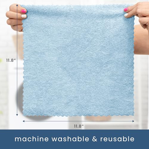 S&T INC. Microfiber Cleaning Cloth, 50 Pack, 11.8" x 11.8", Blue | Storage Box Included, Edgeless Cleaning Cloth for Home and Car, Reusable and Multi-Purpose Cleaning Rags, Machine Washable - color: Blue