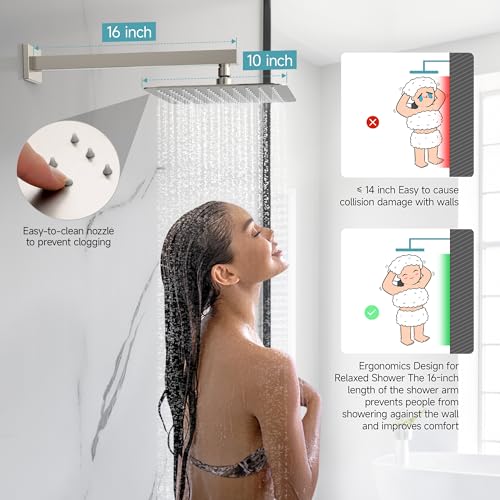 SR SUN RISE Shower Faucet Set & System - 10 Inch Rainfall Shower Head & Handle Set Wall Mounted Brushed Nickel Solid Brass Valve Trim Kit Included - color: Brushed Nickel, size: 10 Inch