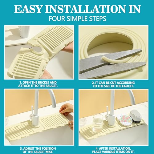 Faucet Mat for Kitchen Sink, Silicone Faucet Handle Drip Catcher Tray Mat, Silicone Kitchen Sink Splash Guard, Ideal Protective Tray for Stone Sinks in Kitchen & Bathroom - color: White