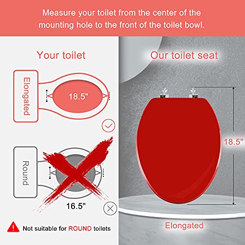 Angol Shiold Wood Toilet Seat, Zinc Alloy Hinges (Elongated, Red) | Elongated Toilet Seat, Scratch Resistant Wood Surface, Easy to Install and Clean - color: Red, size: Elongated